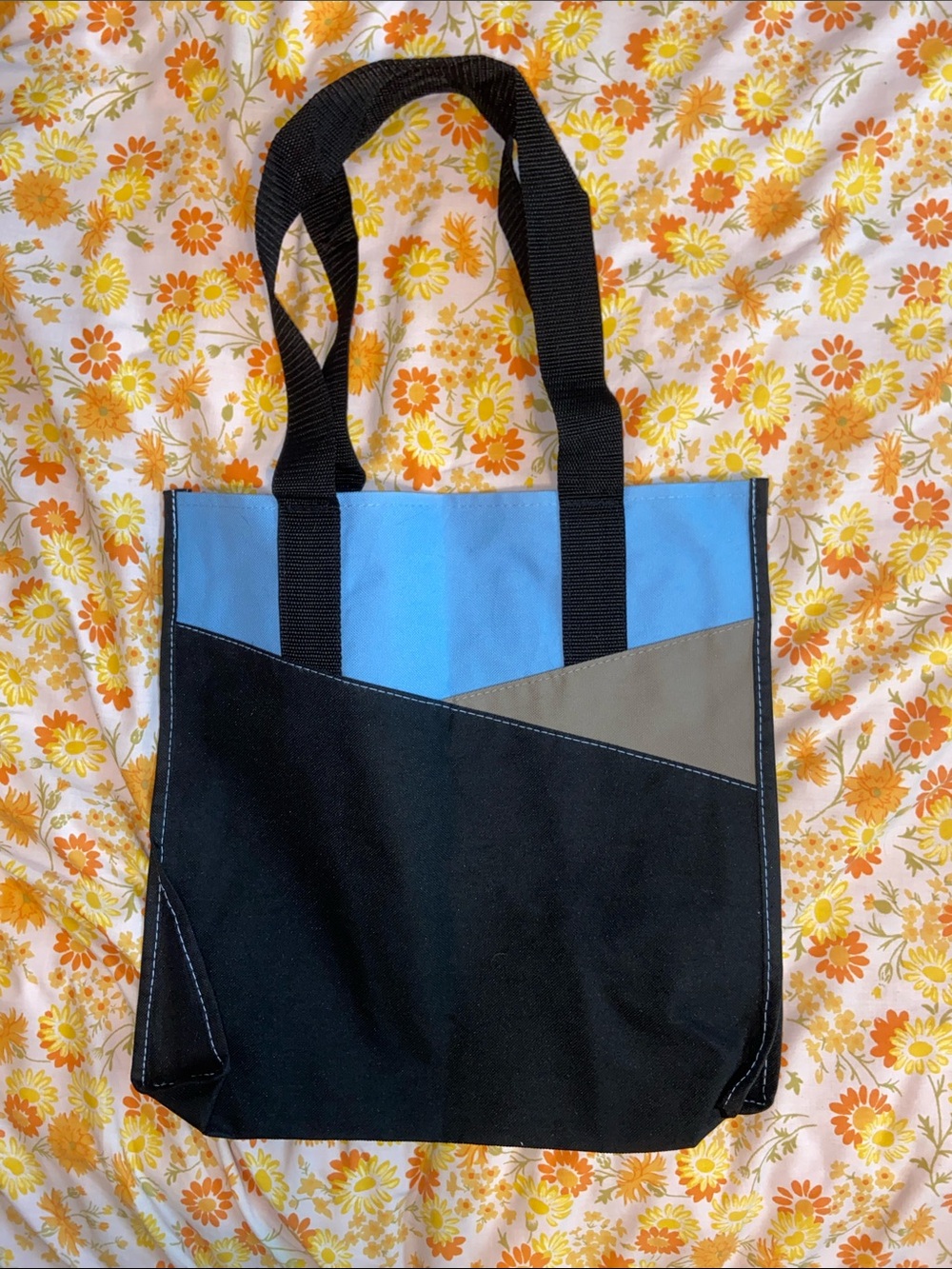 RETRO COLORBLOCK TOTE BAG NWOT Blue & Tan LEEDS